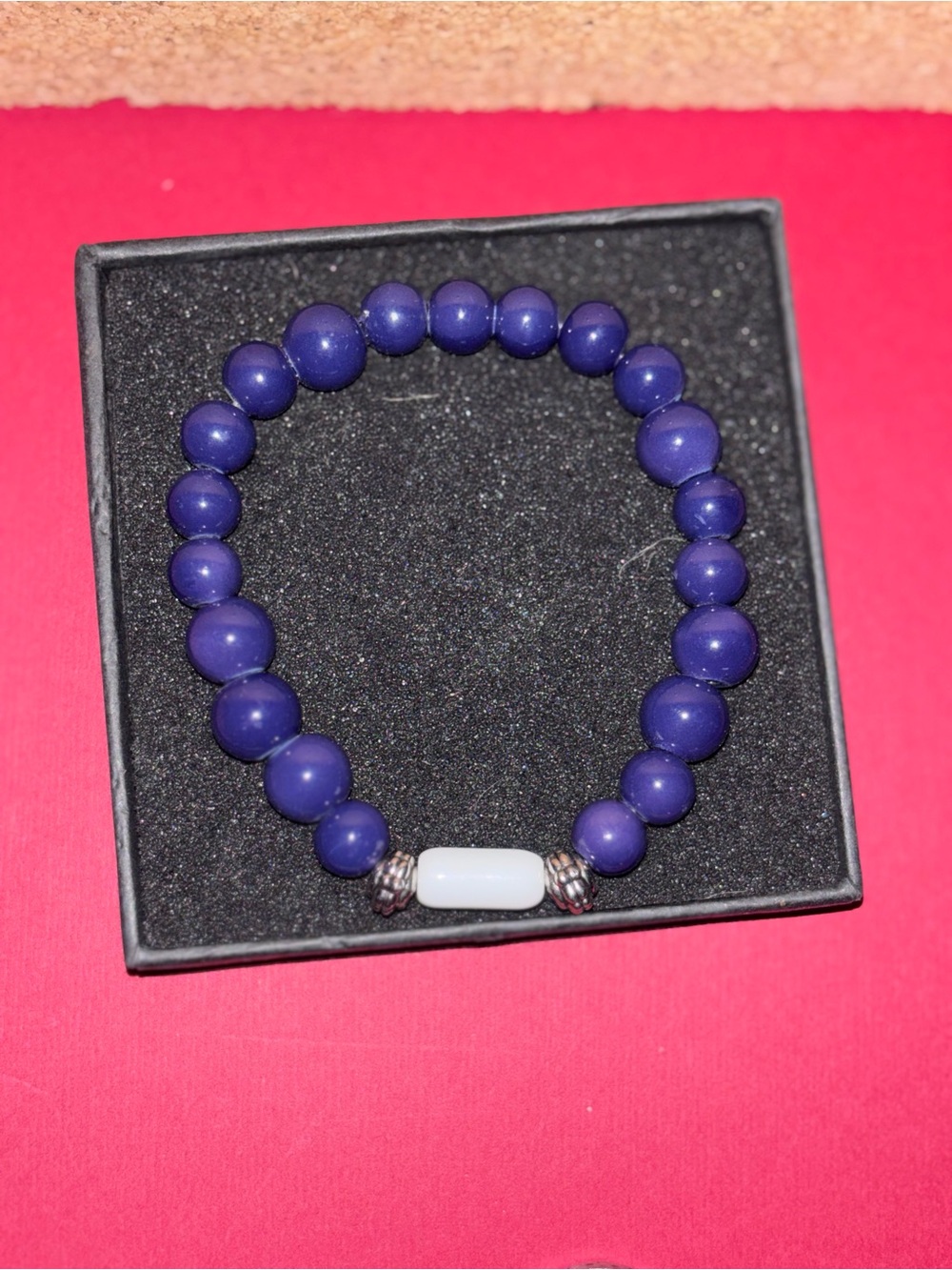Purple Beaded Stretch Bracelet with White Accent